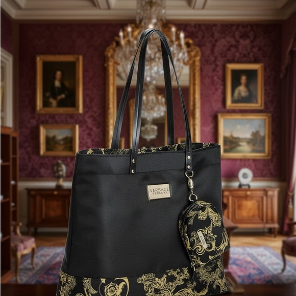 Versace Handbags - Versace Parfum Black & Gold Weekender Tote Bag with Detachable Coin Pouch